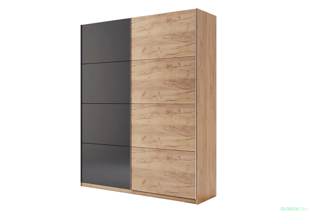 Dokud Zásoby Vydrží Skříň s posuvnými dveřmi 2.0x2.4m (Dveře Dub Kraft/Mat Láva), série N Luna