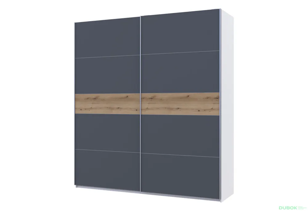 Top Prodej Skříň s posuvnými dveřmi G-Caiser, 2dveřová, DTD, 220 cm, bílá / grafit, vložka dub evoke