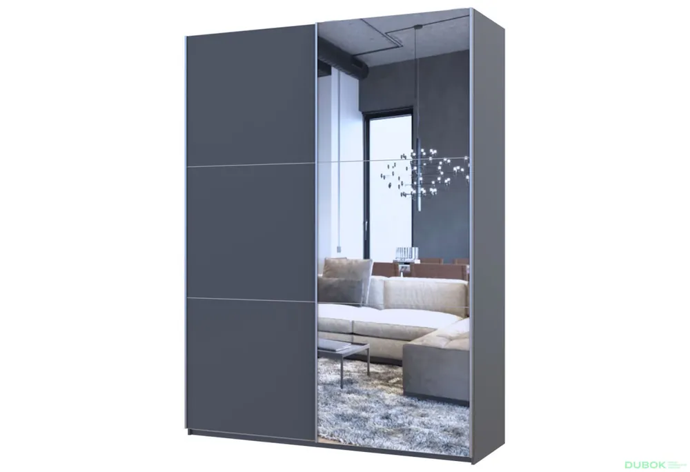 Skříň G-Caiser Doros s 2 dveřmi DTD + zrcadlo, 160 cm, grafit Rychlé Dodání