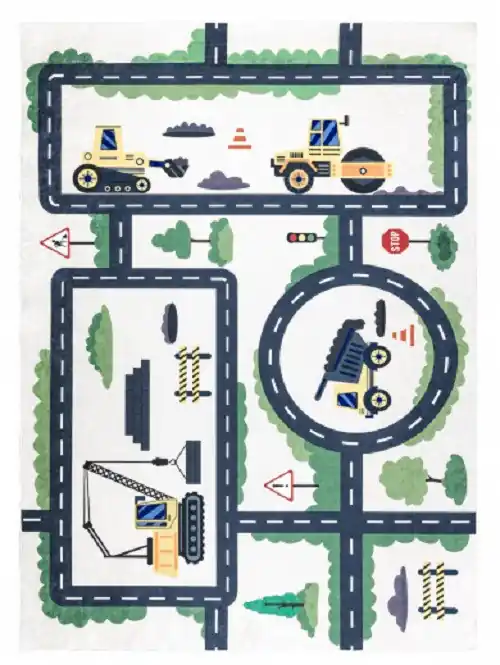 Dětský kusový koberec Bambino 2223 Streets cars cream Expresní Doručení