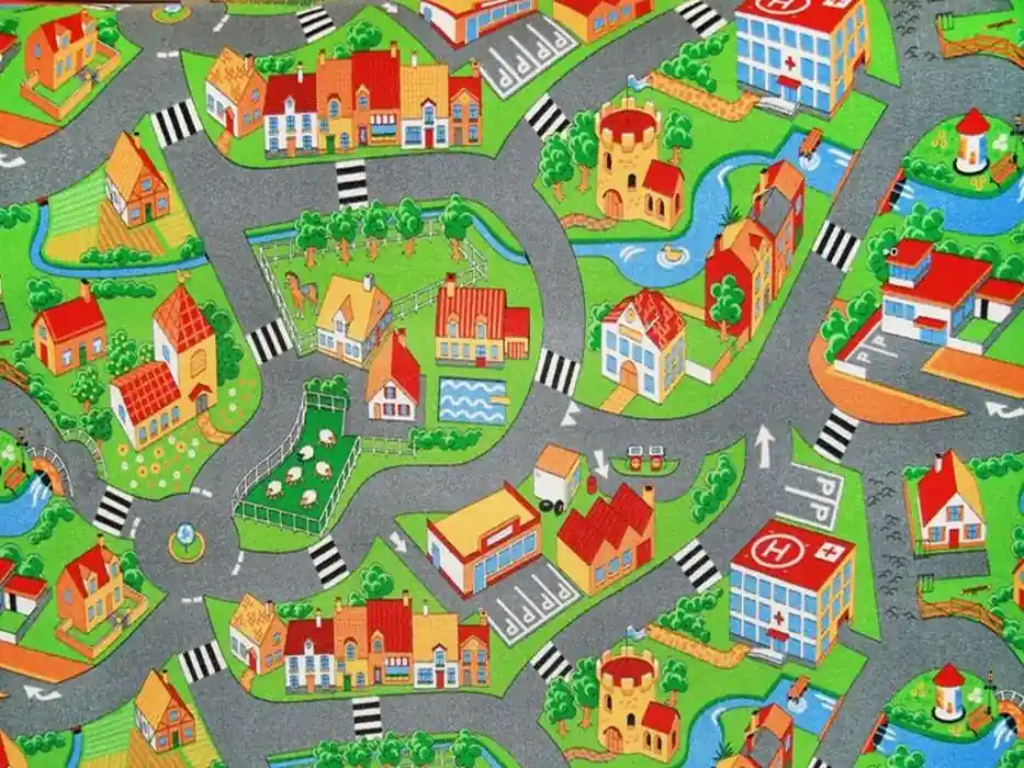 Metrážový koberec se silnicemi Little Village 90 Finální Výprodej