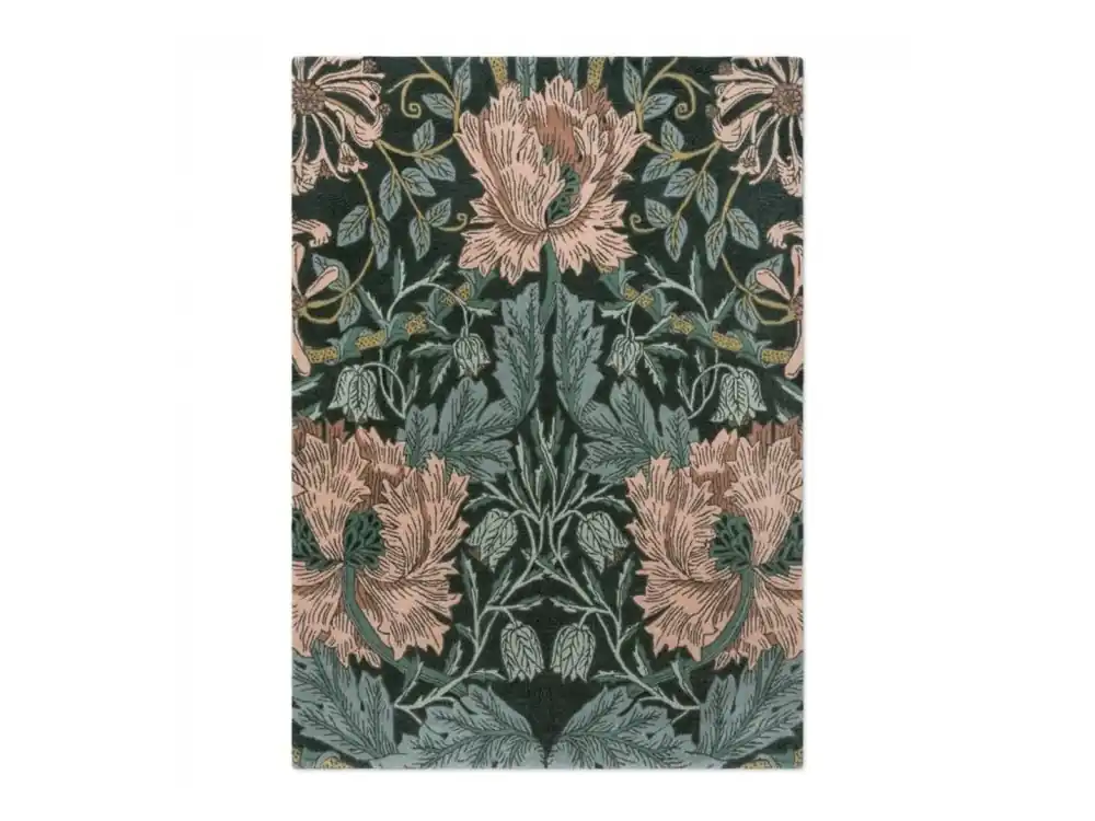 Květinový vlněný koberec Morris & Co Honeysuckle&Tulip teal 130407 Brink & Campman Víkendová Akce
